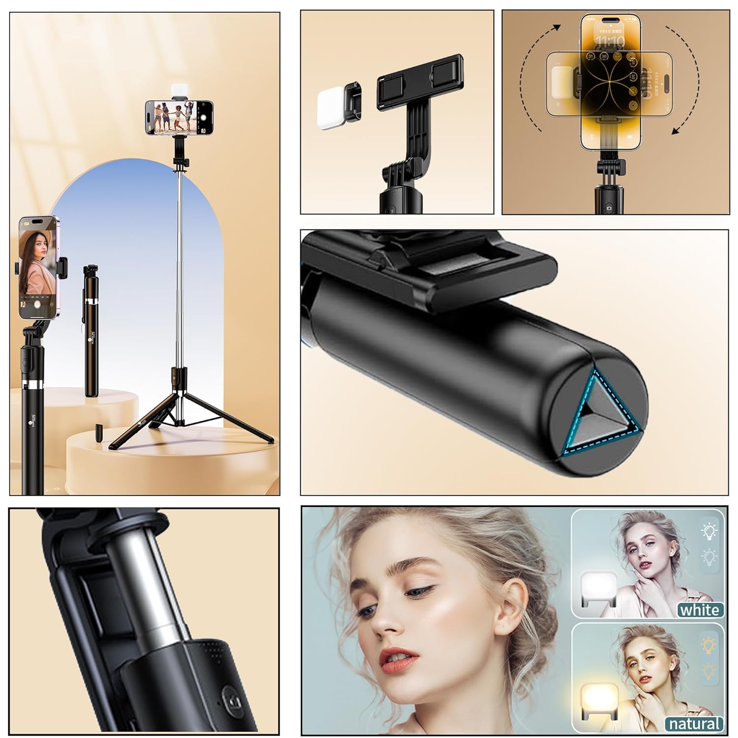 R7-L Bluetooth Selfie Sticks with Remote, 3-in-1 Multifunctional Selfie Stick Tripod Tripod (Black, Supports Up to 1000 g)